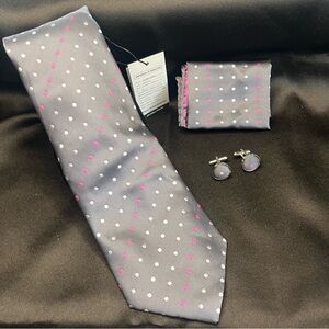 NWT- Gray Polka Dot Tie Set with Cufflinks